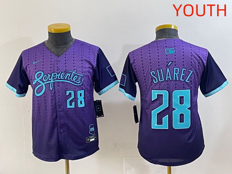 Youth 2025 Arizona Diamondback 28 Suarez Purple Joint Name Nike MLB Jersey style 6